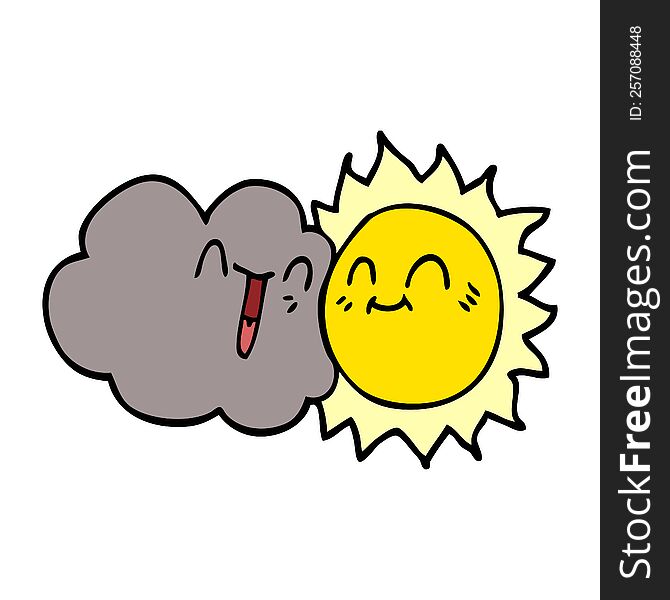 Cartoon Doodle Happy Sun And Cloud