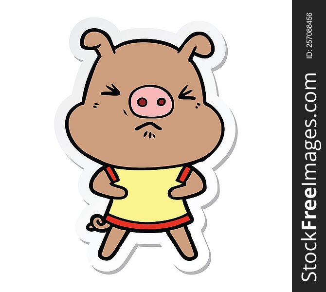 sticker of a cartoon angry pig wearing tee shirt