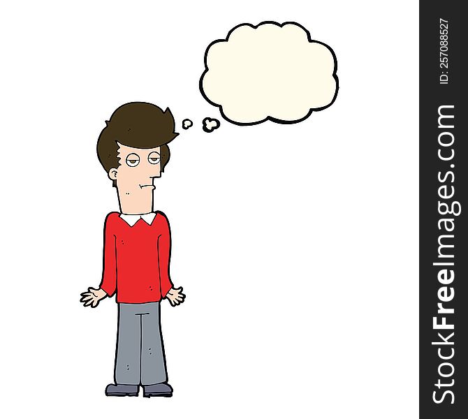 Cartoon Bored Man Shrugging Shoulders With Thought Bubble