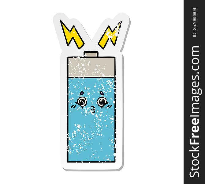 Distressed Sticker Of A Cute Cartoon Battery
