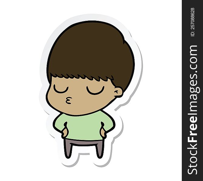 sticker of a cartoon calm boy