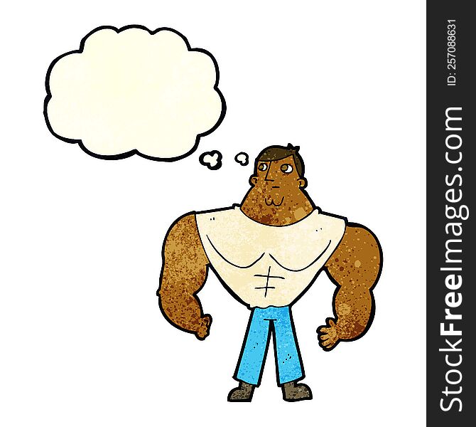 cartoon body builder with thought bubble