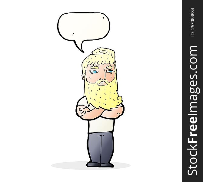 Cartoon Serious Man With Beard With Speech Bubble