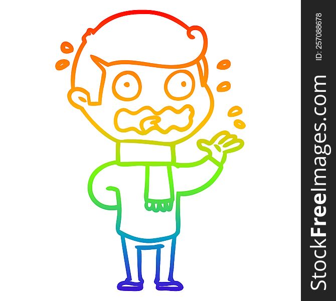 rainbow gradient line drawing cartoon man totally stressed out