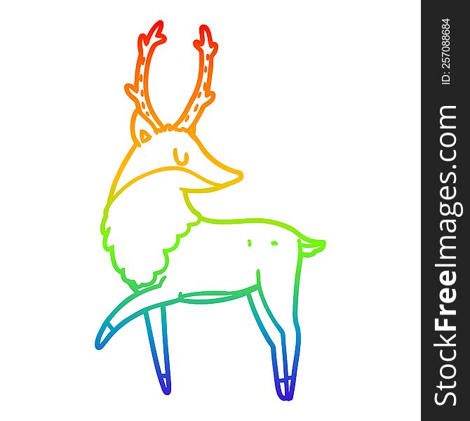 Rainbow Gradient Line Drawing Cartoon Stag