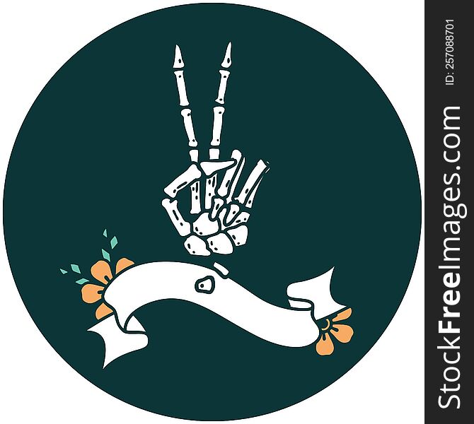 Icon With Banner Of A Skeleton Hand Giving A Peace Sign