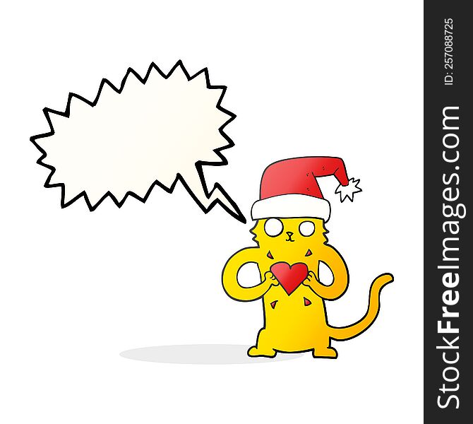 freehand drawn speech bubble cartoon cat loving christmas