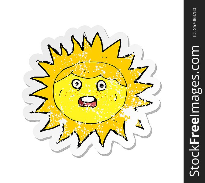 retro distressed sticker of a sun cartoon character