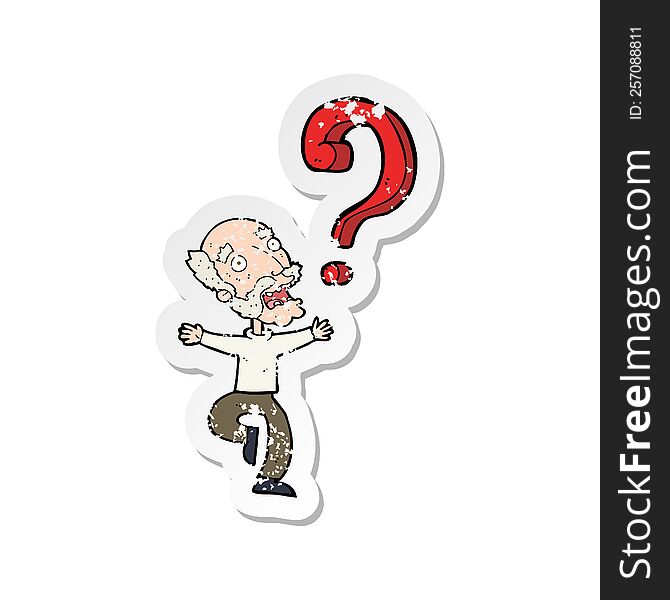 Retro Distressed Sticker Of A Cartoon Old Man With Question