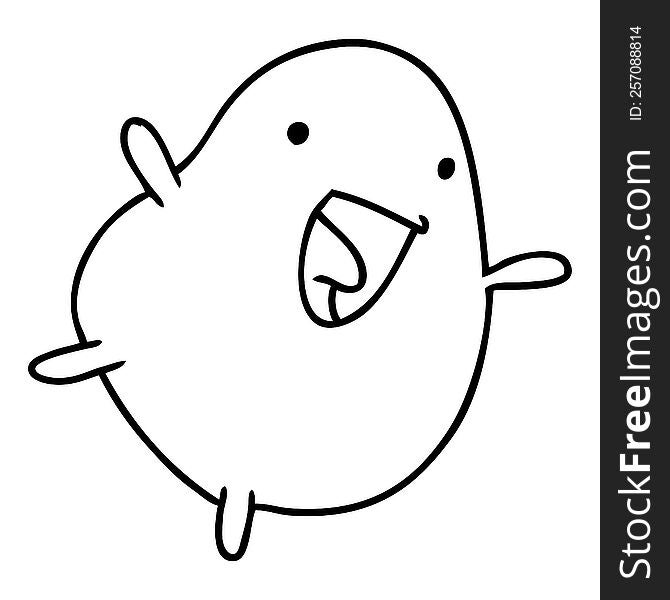 Line Drawing Kawaii Cute Happy Bean