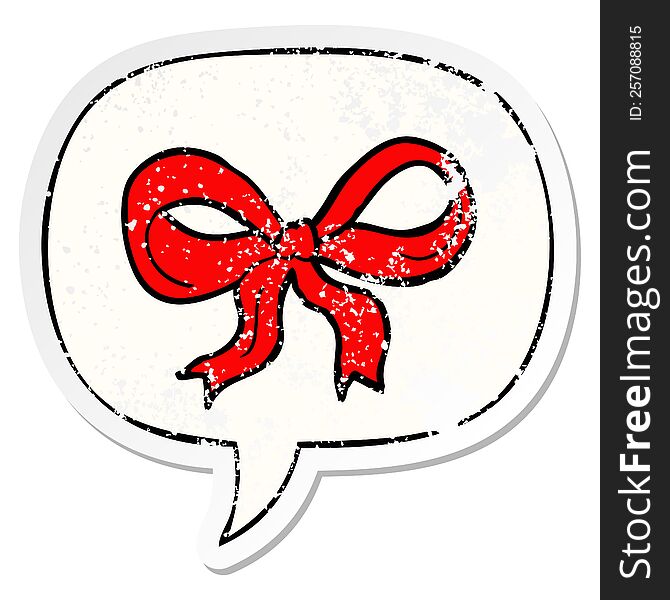 Cartoon Decorative Bow And Speech Bubble Distressed Sticker