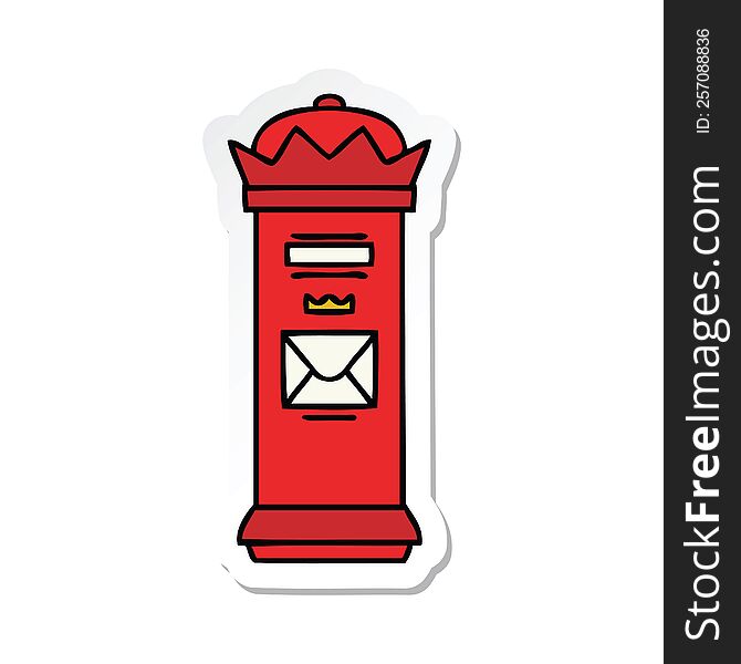 sticker of a cute cartoon british post box