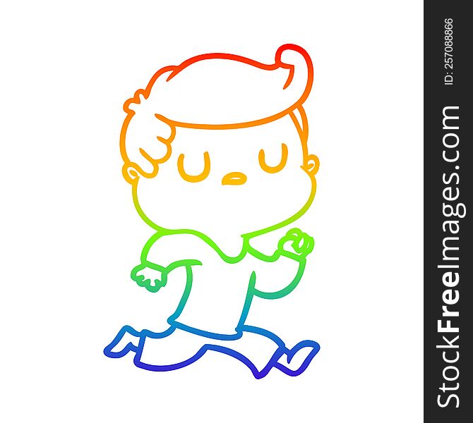 rainbow gradient line drawing of a cartoon aloof man running