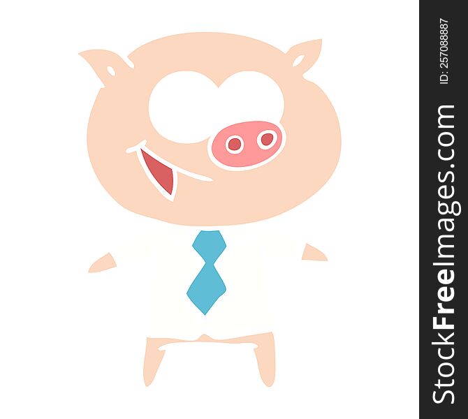 cheerful pig in office clothes