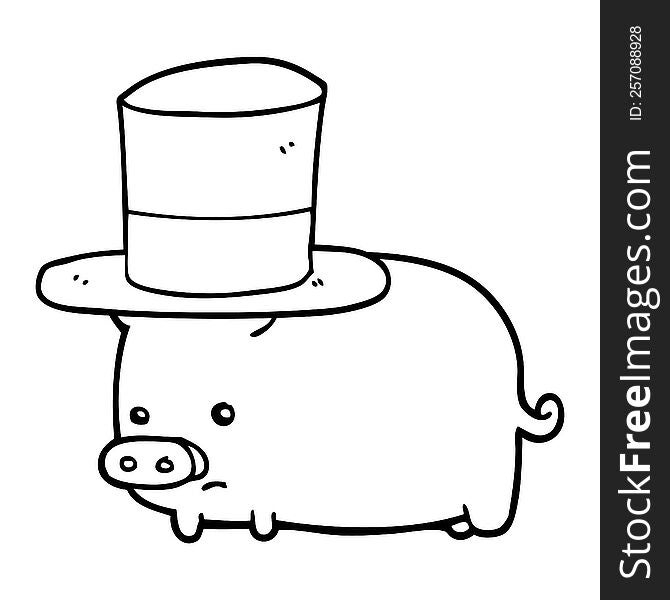 Cartoon Pig Wearing Top Hat