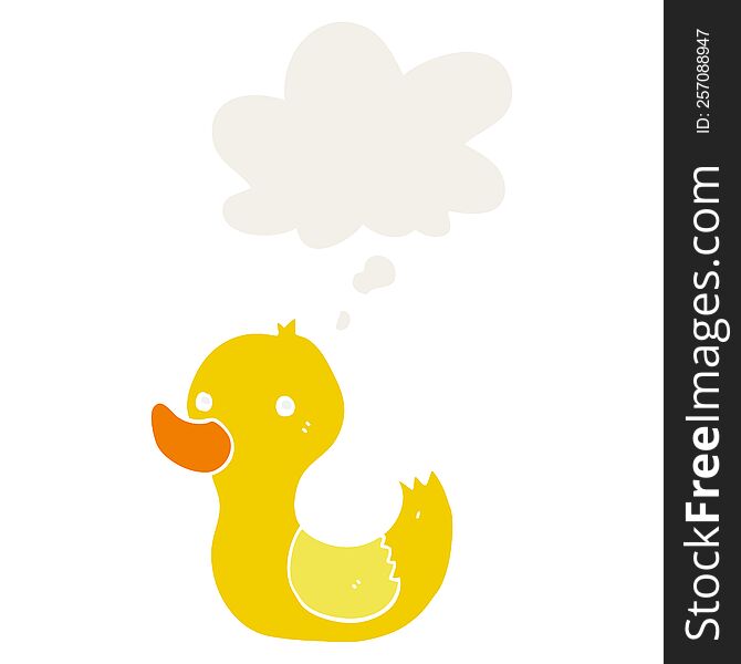 cartoon duck with thought bubble in retro style