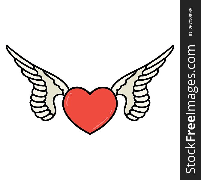 Traditional Tattoo Of A Heart With Wings