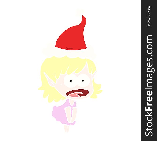 Flat Color Illustration Of A Shocked Elf Girl Wearing Santa Hat