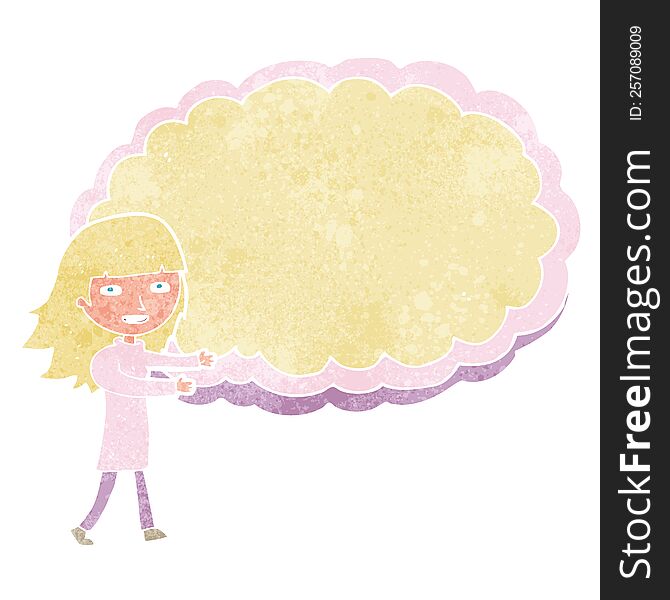Cartoon Girl With Cloud Text Space