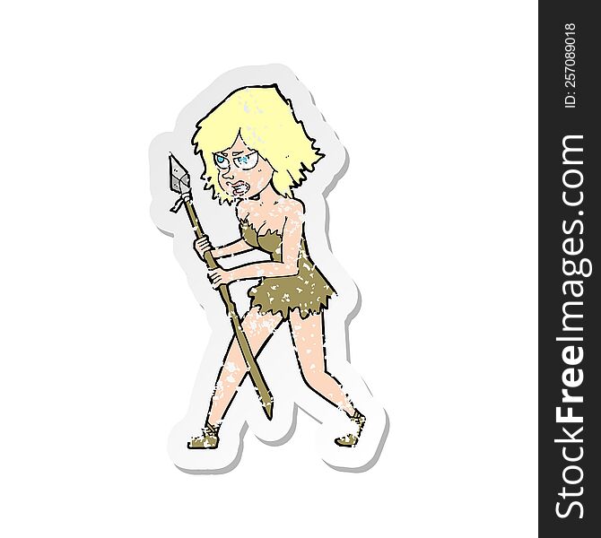 retro distressed sticker of a cartoon cave girl