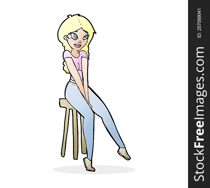 cartoon pretty girl on stool