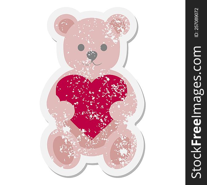 Teddy Bear Holding Heart Grunge Sticker