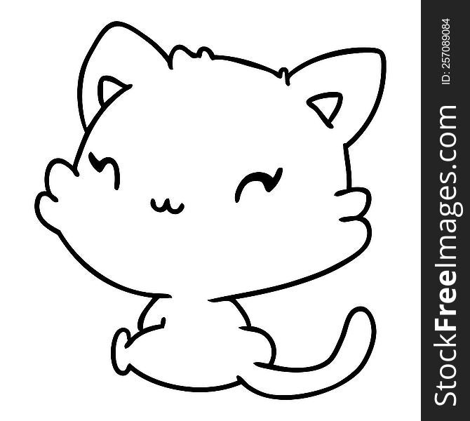 line drawing illustration of cute kawaii kitten. line drawing illustration of cute kawaii kitten