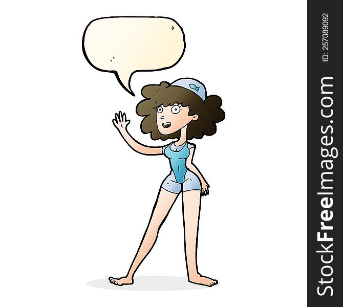 cartoon swimmer woman with speech bubble