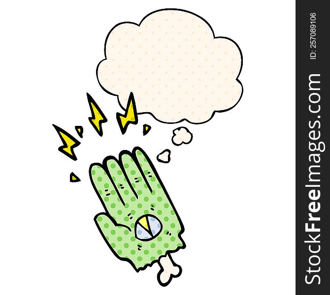 spooky halloween zombie hand with thought bubble in comic book style