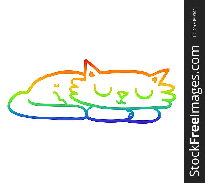 rainbow gradient line drawing cartoon sleeping cat