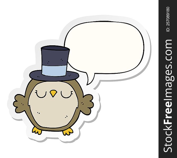Cartoon Owl Wearing Top Hat And Speech Bubble Sticker