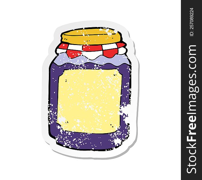 retro distressed sticker of a cartoon jar of jam