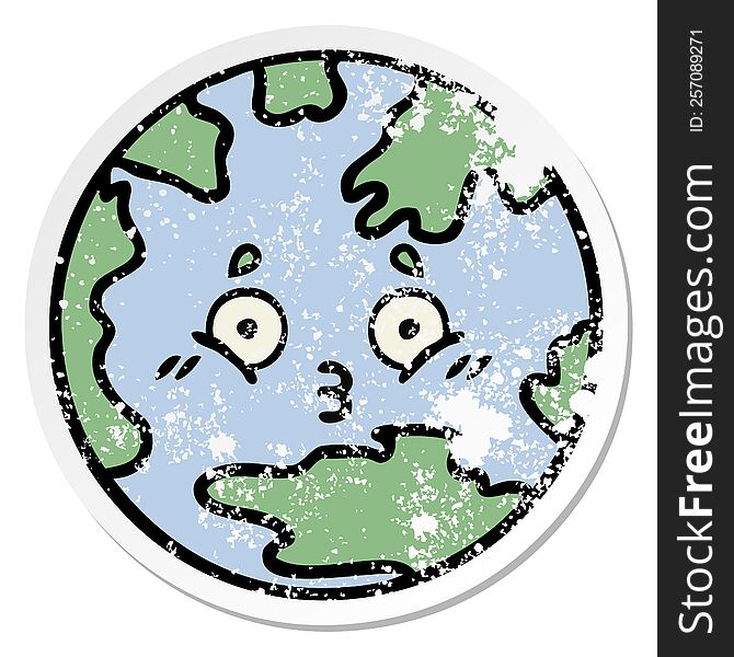 distressed sticker of a cute cartoon planet earth