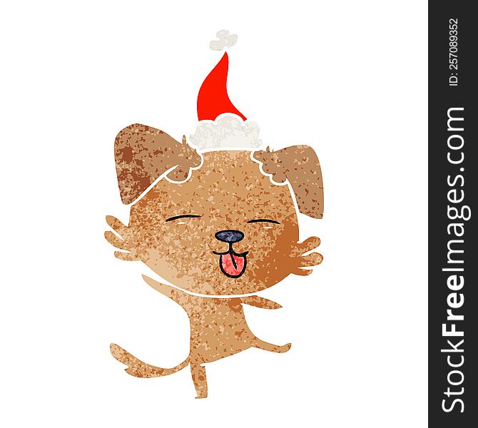 Retro Cartoon Of A Dancing Dog Wearing Santa Hat