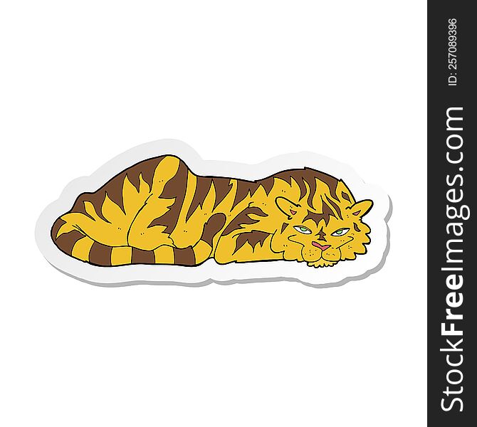 sticker of a cartoon resting tiger