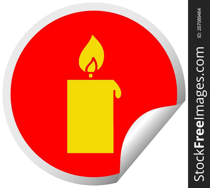 circular peeling sticker cartoon of a lit candle