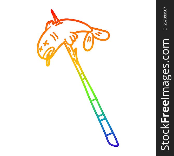 rainbow gradient line drawing of a cartoon fish speared