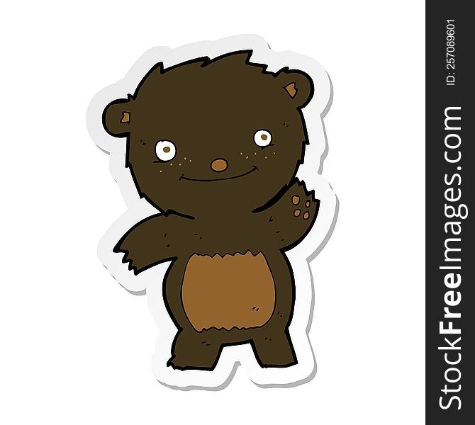 Sticker Of A Cartoon Waving Black Bear Cub