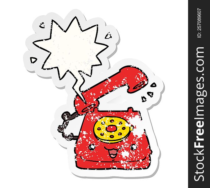 Cute Cartoon Telephone And Speech Bubble Distressed Sticker