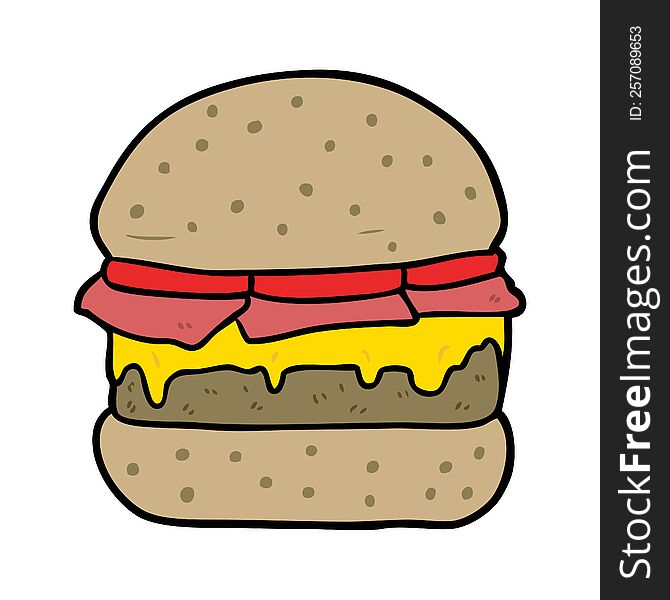 cartoon stacked burger. cartoon stacked burger