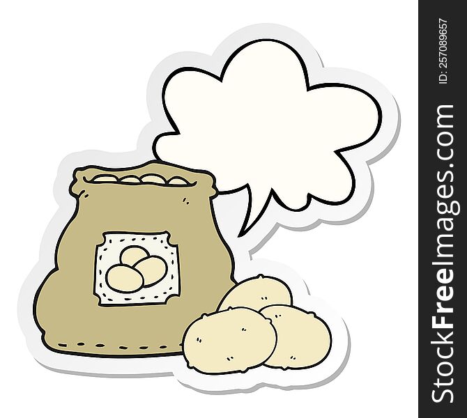 cartoon bag of potatoes with speech bubble sticker