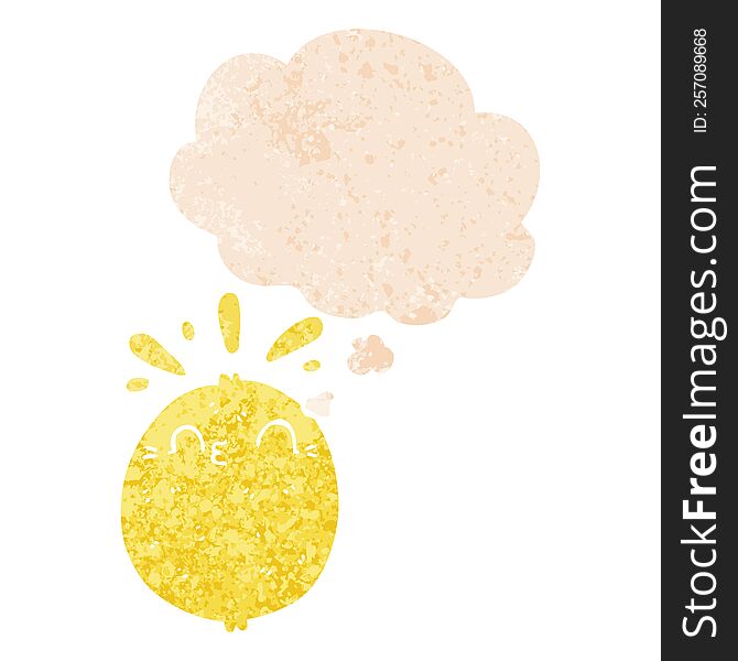 Cute Cartoon Lemon And Thought Bubble In Retro Textured Style
