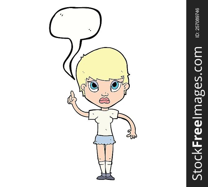 Cartoon Girl With Idea With Speech Bubble