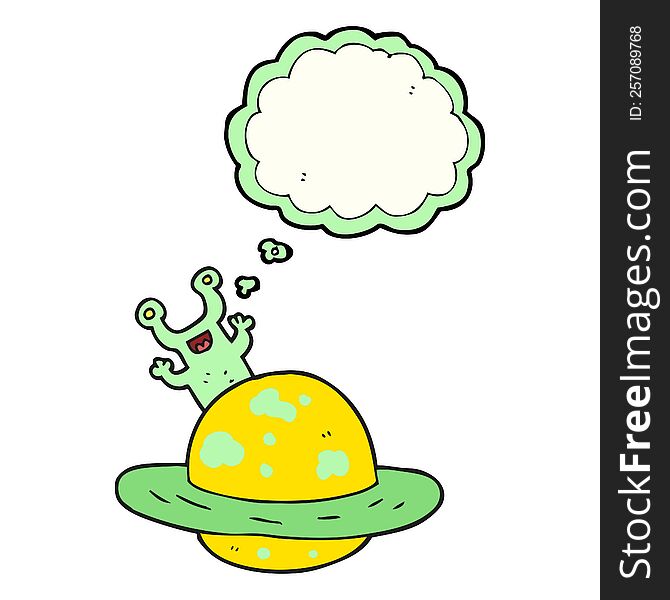 freehand drawn thought bubble cartoon alien planet