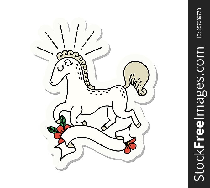 sticker of a tattoo style prancing stallion