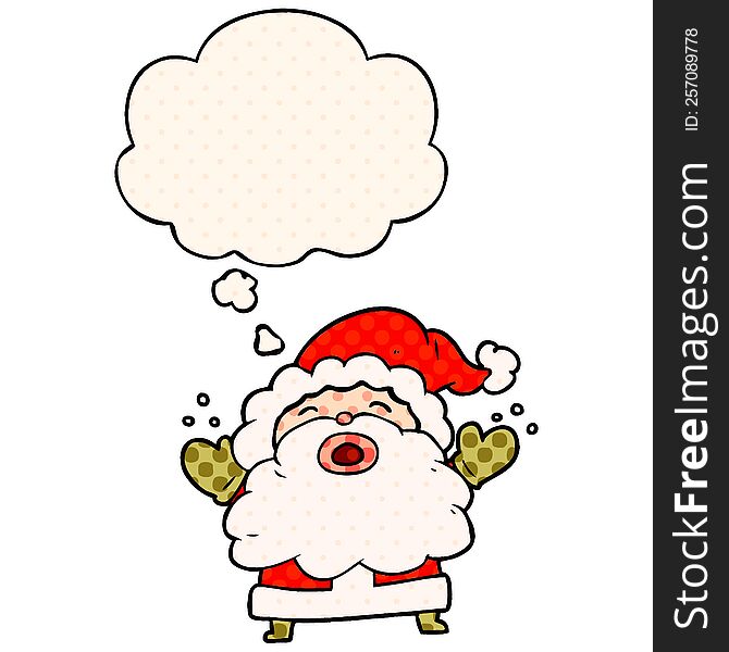Cartoon Santa Claus Shouting And Thought Bubble In Comic Book Style