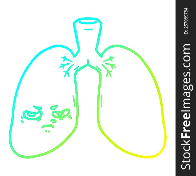cold gradient line drawing of a cartoon angry lungs