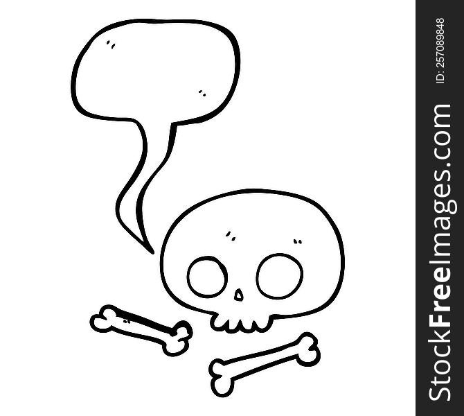freehand drawn speech bubble cartoon skull and bones