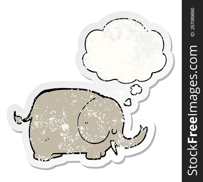 cartoon elephant with thought bubble as a distressed worn sticker