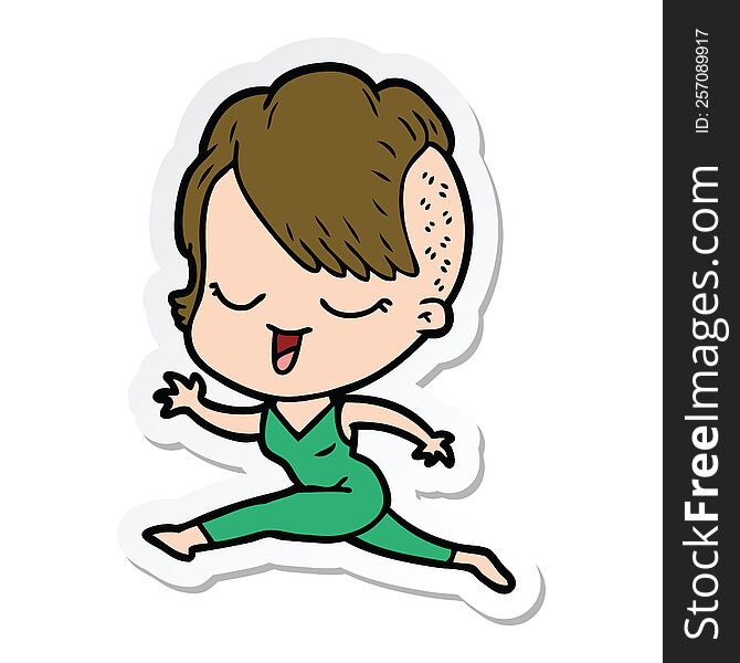 sticker of a happy cartoon girl running